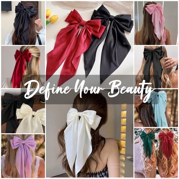 Big Satin Hair Bows for Women Girls Oversized Long Tails Hair Accessories